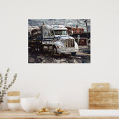 Big Rig White Freight Truck Driver's Art Poster ポスター (キッチン)