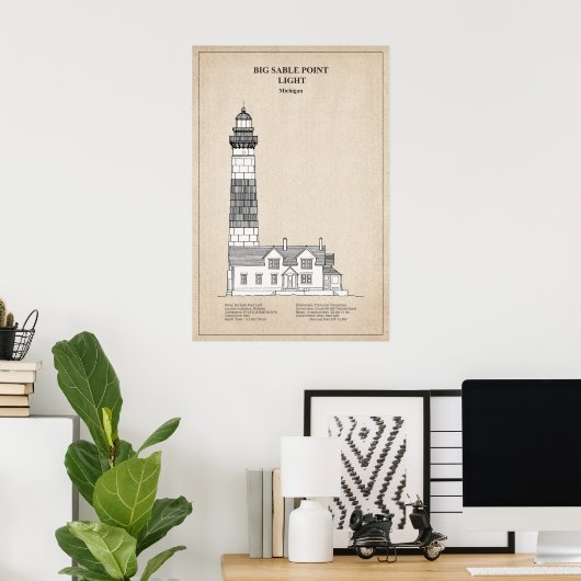 Big Sable Point Lighthouse - Michigan - SBD ポスター (ホームオフィス)