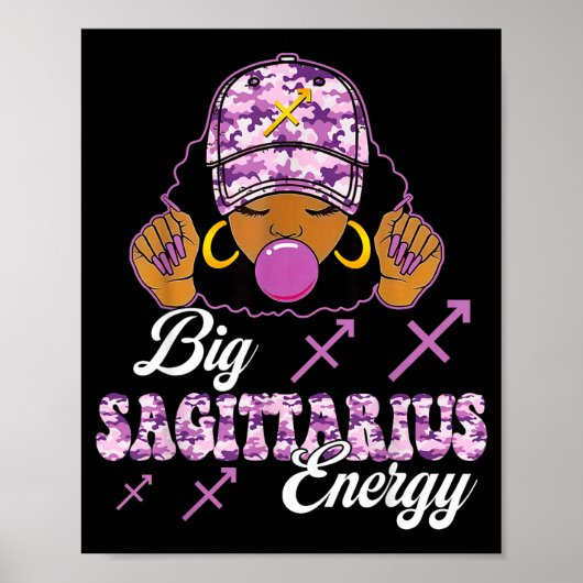 Big Sagittarius Energy Afro Girl With Purple Camou ポスター (正面)