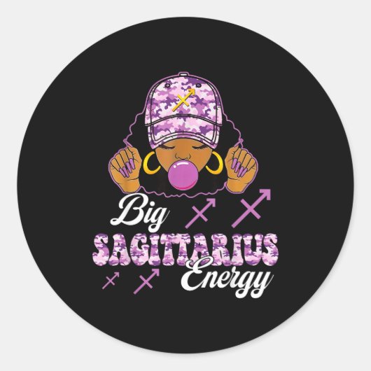 Big Sagittarius Energy Afro Girl With Purple Camou ラウンドシール (正面)