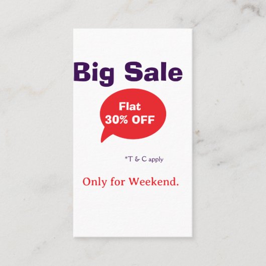 Big sale discount offer weekend company shop T&C 名刺 (正面)