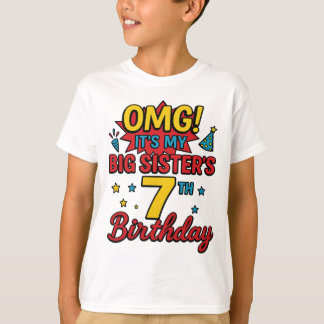 Big Sister 7th Birthday Cute Rainbow Fun 7 Year Tシャツ