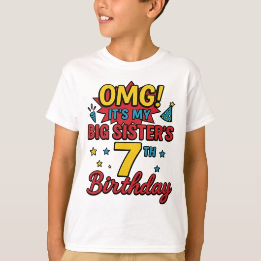Big Sister 7th Birthday Cute Rainbow Fun 7 Year Tシャツ (正面)