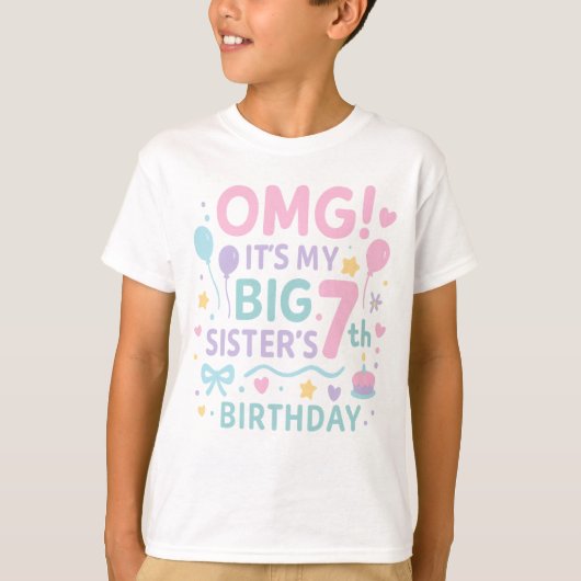 Big Sister 7th Birthday Cute Rainbow Fun 7 Year Tシャツ (正面)