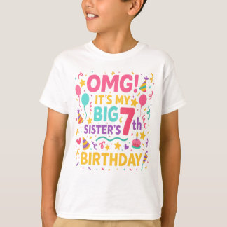 Big Sister 7th Birthday Cute Rainbow Fun 7 Year  Tシャツ