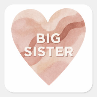 Big Sister Abstract Heart Sticker – Sibling Gift スクエアシール