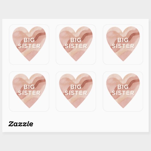 Big Sister Abstract Heart Sticker – Sibling Gift スクエアシール (シート)