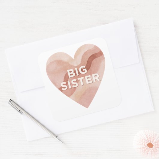 Big Sister Abstract Heart Sticker – Sibling Gift スクエアシール (封筒)
