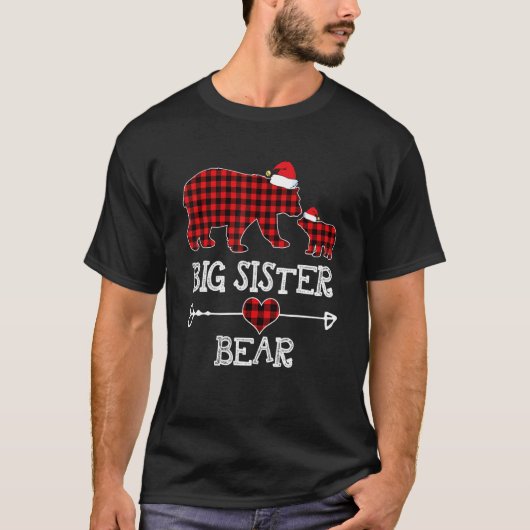 Big Sister Bear Christmas Pajama Red Plaid Buffalo Tシャツ (正面)