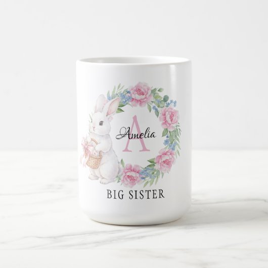 Big Sister Bunny Mug Personalized Pink Rose Flora コーヒーマグカップ (中央)