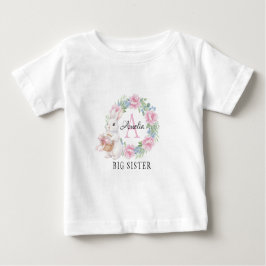 Big Sister Bunny Shirt Personalized Pink Floral  ベビーTシャツ