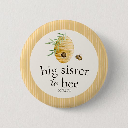 Big Sister To Bee Bumblebee Baby Shower Family  缶バッジ (正面)