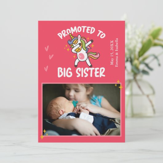 Big Sister Unicornフォトベビー誕生に昇格 案内状 (スタンド正面)