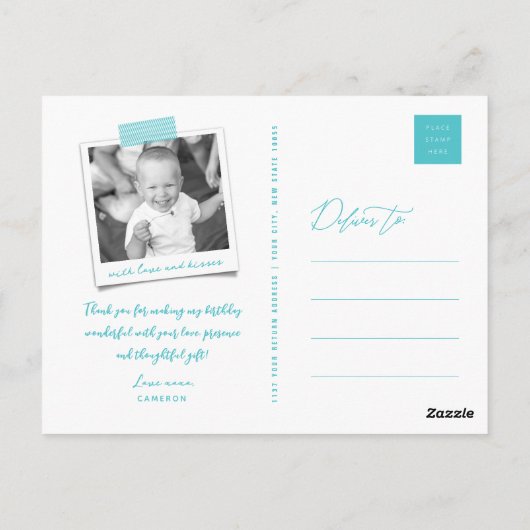 Big Sketch Boy感謝してい's誕生日写真ありがとう ポストカード (裏面)