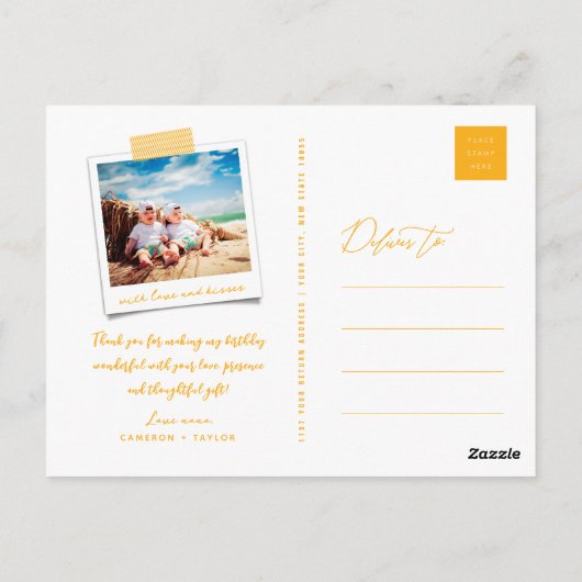 Big Sketch Twins 感謝してい誕生日写真ありがとう ポストカード (裏面)