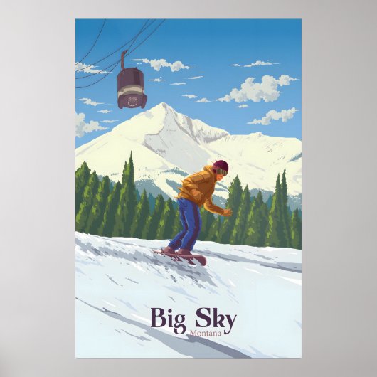 Big Sky Montana Snowboarding Travel Poster ポスター (正面)