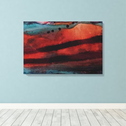 Big Sun, Dark Clouds Watercolor  キャンバスプリント (インサイチュ (ウッドフロア))