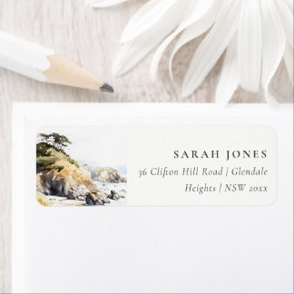 Big Sur, California Watercolor Landscape Address ラベル