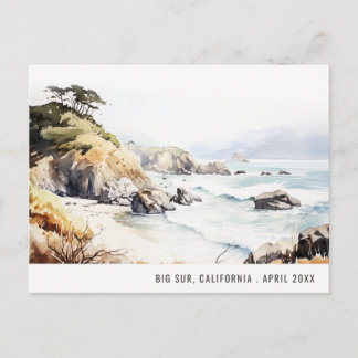 Big Sur, California Watercolor Landscape Travel シーズンポストカード