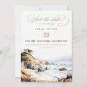 Big Sur, California Watercolor Landscape Wedding セーブザデート (正面)