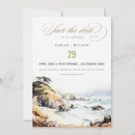 Big Sur, California Watercolor Landscape Wedding セーブザデート