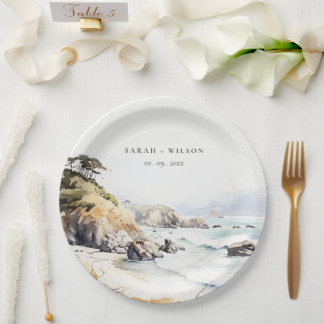 Big Sur, California Watercolor Landscape Wedding ペーパープレート