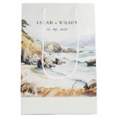 Big Sur, California Watercolor Landscape Wedding ミディアムペーパーバッグ (裏面)