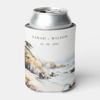Big Sur, California Watercolor Landscape Wedding 缶クーラー