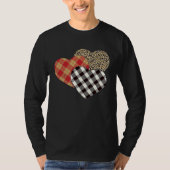 Big Three Hearts Leopard Buffalo Plaid Valentine' Tシャツ (正面)