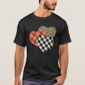 Big Three Hearts Leopard Buffalo Plaid  Valentine' Tシャツ (正面)