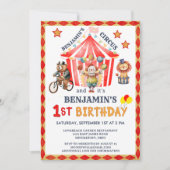 Big Top Circus Carnival Boy 1st Birthday  招待状 (正面)