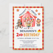 Big Top Circus Carnival Boy 2nd Birthday 招待状 (正面)