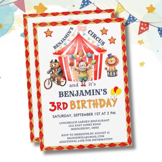 Big Top Circus Carnival Boy 3rd Birthday  招待状