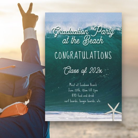 Big Wave Beach Graduation Party Class Invitation 招待状