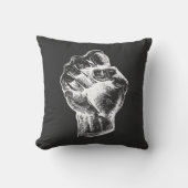 Big White Linocut-style Fist Illustration クッション (正面)