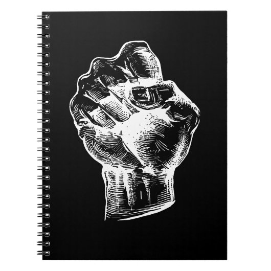 Big White Linocut-style Fist Illustration ノートブック (正面)