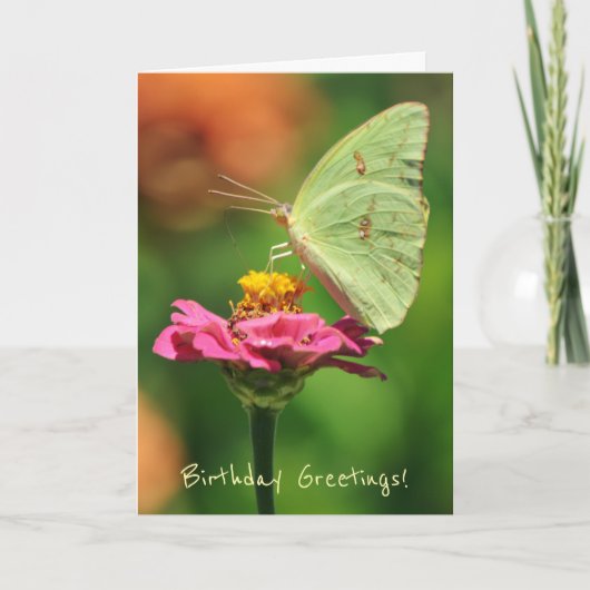 Big Yellow Butterfly on a Flower Birthday Card カード (正面)