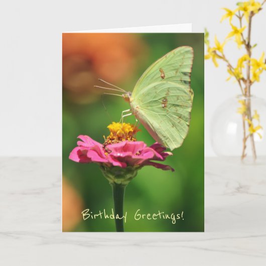 Big Yellow Butterfly on a Flower Birthday Card カード (黄色い花)