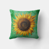 Big Yellow Sunflower Ornate Petals Shades of Green クッション (裏面)