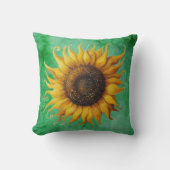 Big Yellow Sunflower Ornate Petals Shades of Green クッション (正面)