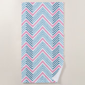 Big Zag Chevron in Pink and Aqua ビーチタオル (正面)