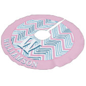 Big Zag Chevron in Pink + Aqua Personalized フェイクリネンツリースカート (アングル)
