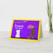 Bigfootかわいい子供の誕生日カードパーソナライズ年齢 サンキューカード (正面)