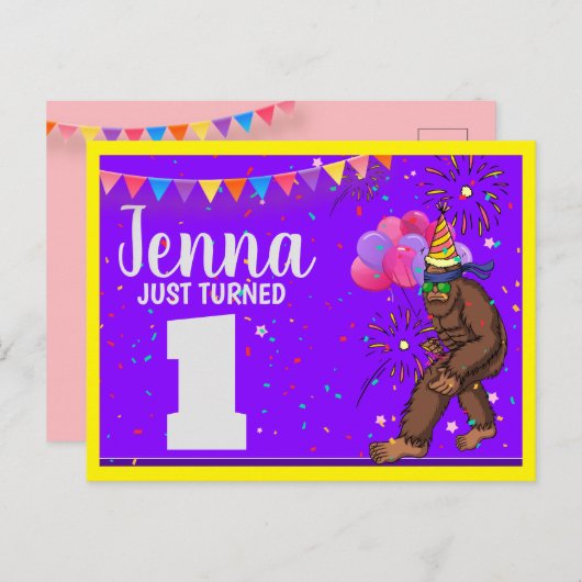 Bigfootかわいい子供の誕生日カードパーソナライズ年齢 シーズンポストカード (正面/裏面)