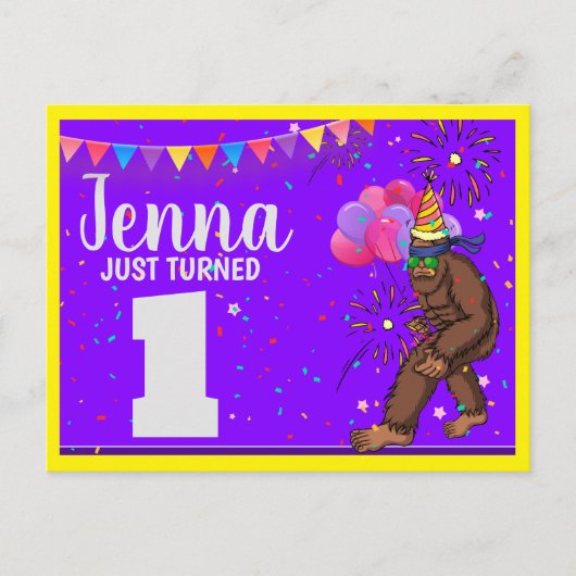 Bigfootかわいい子供の誕生日カードパーソナライズ年齢 シーズンポストカード (正面)