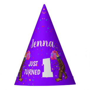 Bigfootかわいい子供の誕生日カードパーソナライズ年齢 パーティーハット