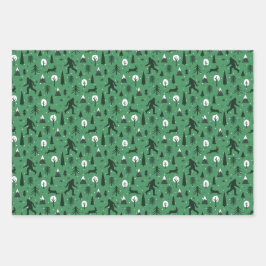 BigfootとJackalope in the Woods Pattern Dark Gr ラッピングペーパーシート