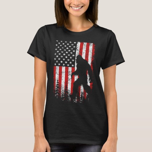 Bigfoot 4th Of 7月アメリカ国旗Patriotic Red Wh Tシャツ (正面)