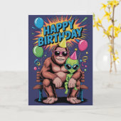 Bigfoot Alien Birthday Card Funny Cryptid UFO  カード (黄色い花)