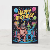 Bigfoot Alien Birthday Card Funny Cryptid UFO  カード (正面)